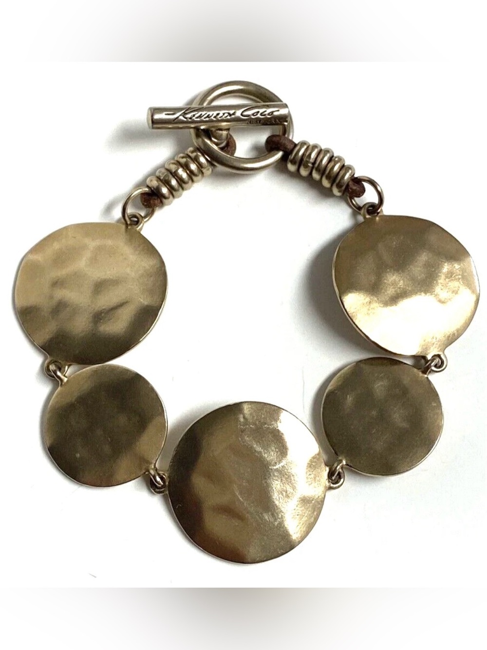 Kenneth Cole NY Gold Tone Round Disc Toggle Bracelet 7.5”